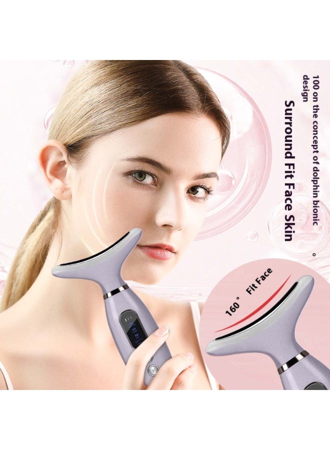 جهاز العلاج بالضوء الأحمر للوجه والرقبة – مدلك وجه ورقبة LED متعدد الوظائف 4×1 بأربع ألوان علاج ضوئي، جهاز نحت وشد البشرة مع الاهتزاز والتسخين، لتحسين مرونة الجلد وشد الوجه والرقبة، تصميم مريح على شكل ذيل الدولفين، قابل للشحن للاستخدام المنزلي اليومي - Image 3